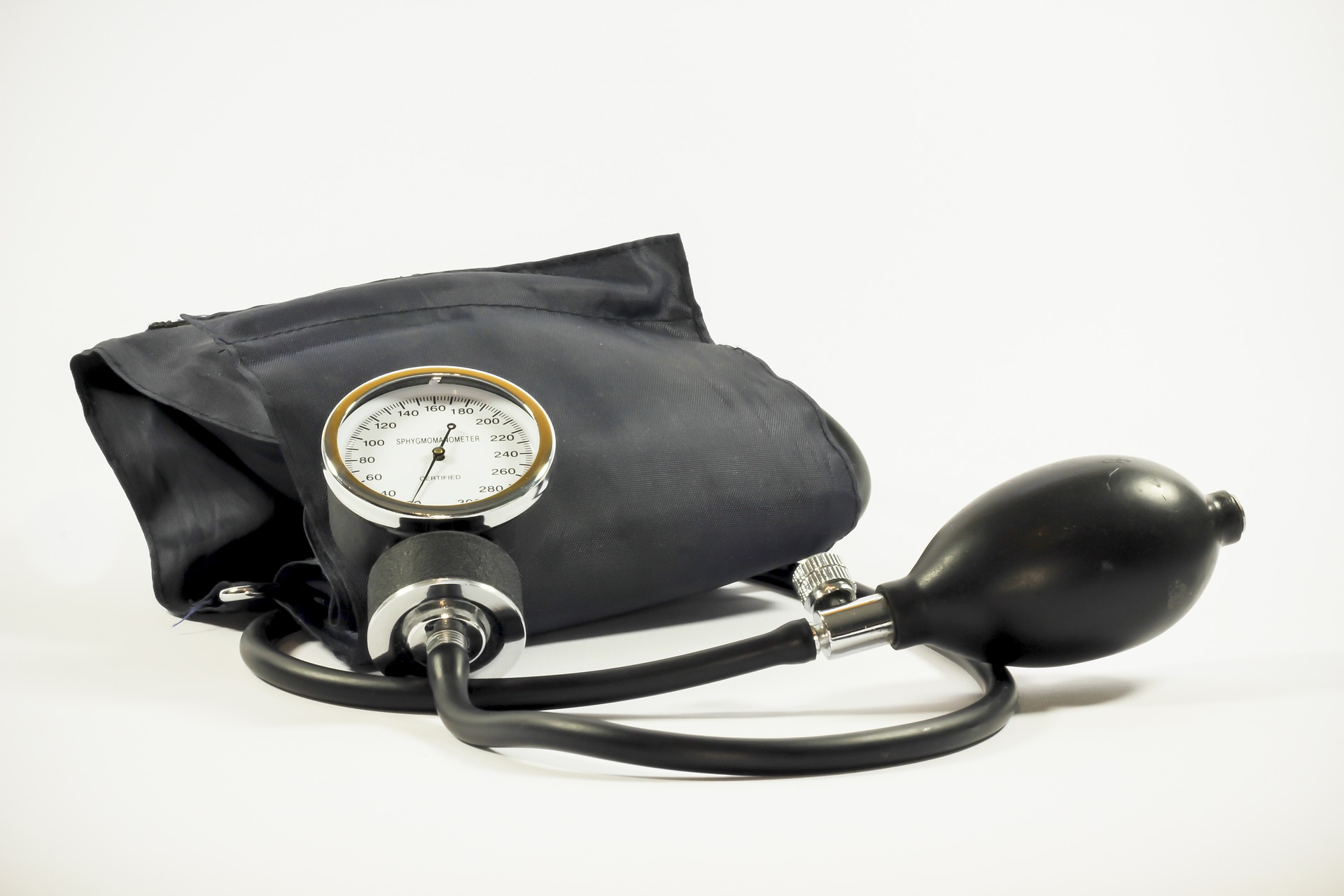 A medical blood pressure cuff ready for use